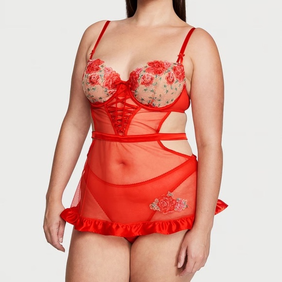 New! Victoria’s Secret Wicked Unlined Floral Embroidery Apron teddy 4297 - Picture 9 of 9